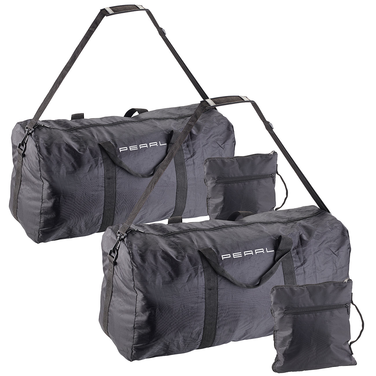 PEARL Reisetasche faltbar: 2er-Set Falt-Reisetasche aus reißfestem Polyester, 58 Liter, Tragegurt (Faltbare Tasche, Camping-Reisetasche)