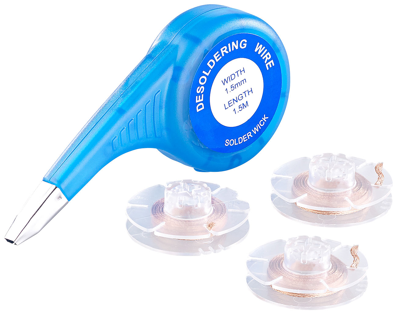 AGT soldeergereedschap soldeergereedschap: 3-delige set ontlötlinten met dispenser, gecoat, elk 1,5 mm x 1,5 m (soldeergereedschap)