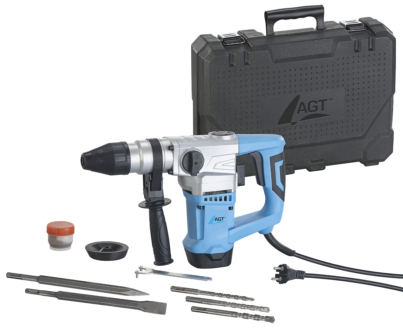 AGT impact drill martello perforatore: Martello perforatore con set di punte e scalpelli da 5 pezzi, SDS Plus, 1.010 Watt (martello demolizione)