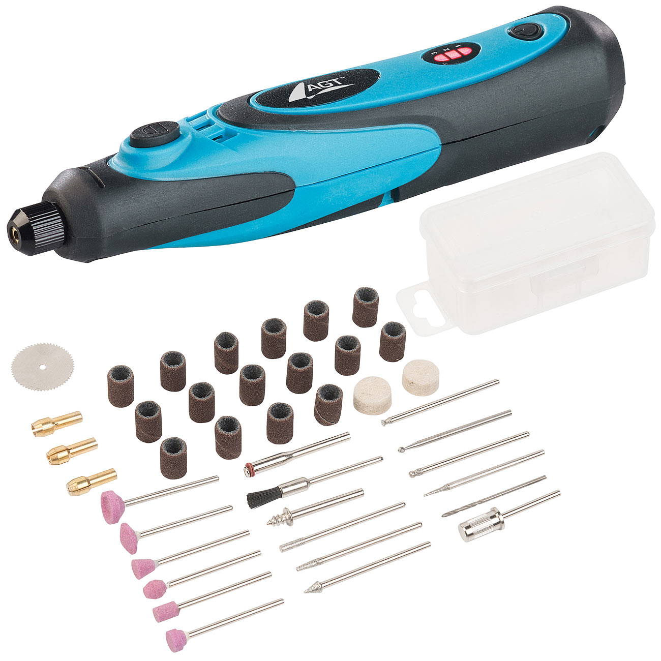 AGT Mini Schleifer: Akku-Multifunktionswerkzeug, Li-Ion, USB, variable Drehzahl, 40 Teile (Mini Schleifer Akku, Minibohrer)