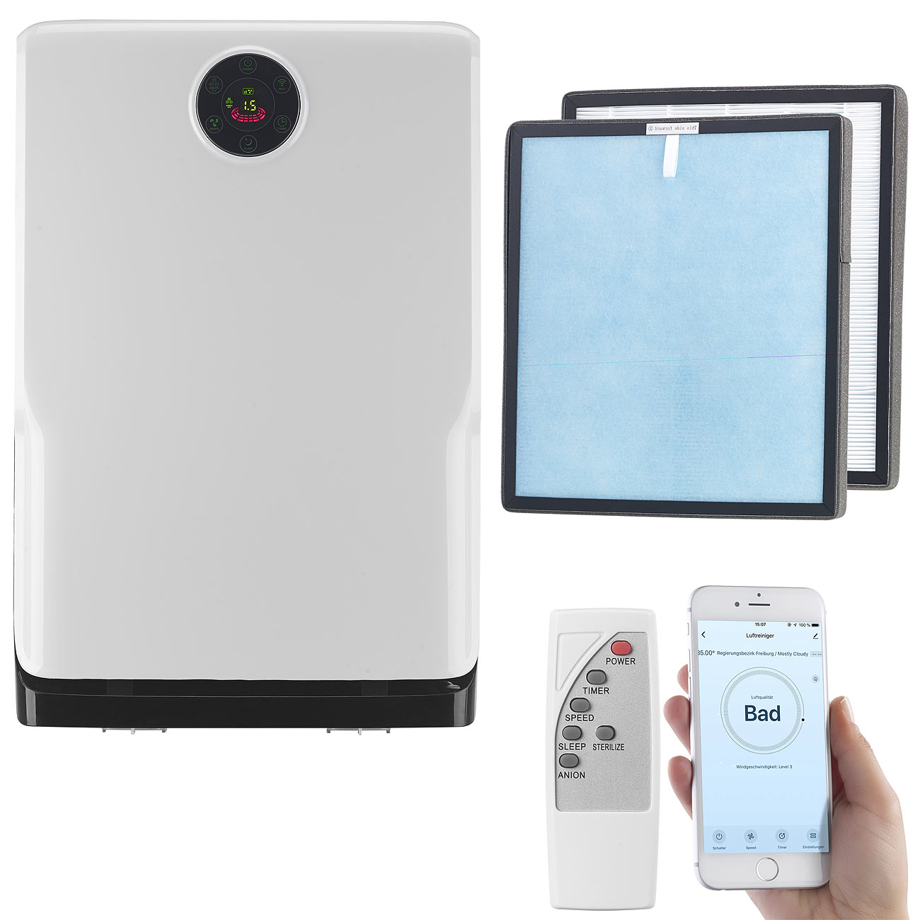 Sichler filtre à air pour pièce filtre d'air intérieur: Purificateur d'air à 6 étapes avec UV, ioniseur, Wi-Fi, incluant un filtre HEPA13)