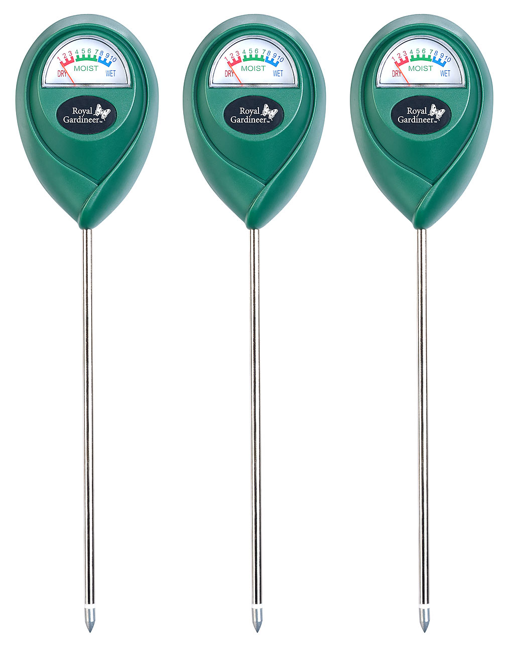Royal Gardineer Bodenfeuchtigkeitsmesser: Boden-Feuchtigkeitsmessgerät für Pflanzen, 3er-Set (Pflanzen Feuchtigkeitsmesser, Feuchtigkeitsmesser Boden)