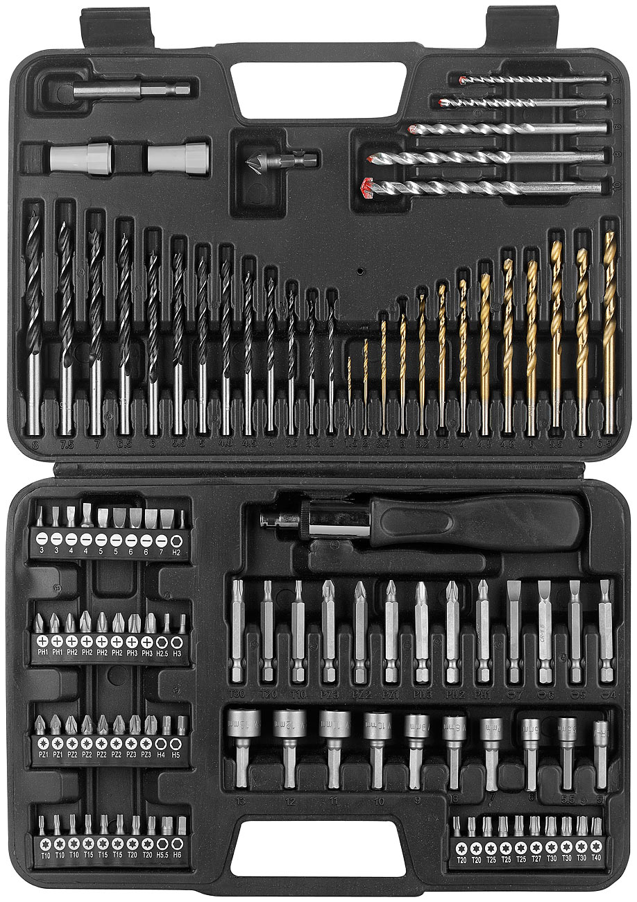 AGT set di bit set di bit: Set di punte e bit, rivestimento in titanio, 109 pezzi in valigetta (set di punte set di punte da trapano, valigia porta)