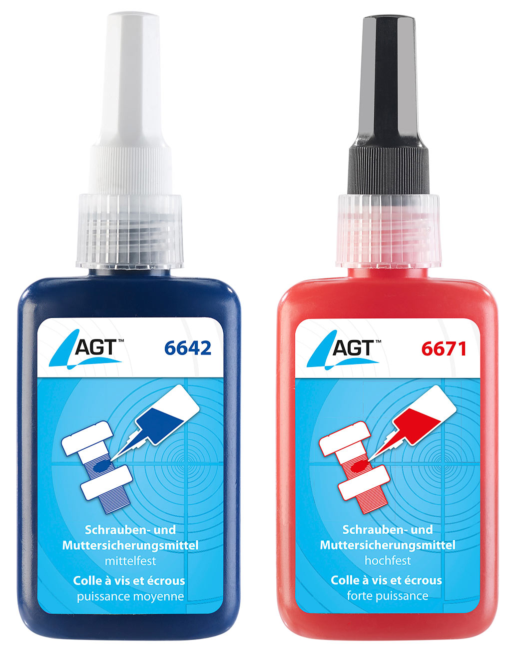 AGT Schraubensicherung: Schrauben- und Muttersicherungsmittel, mittel- und hochfest, 2x 50 ml (Schraubenfest, Schraubenfest Mittel)