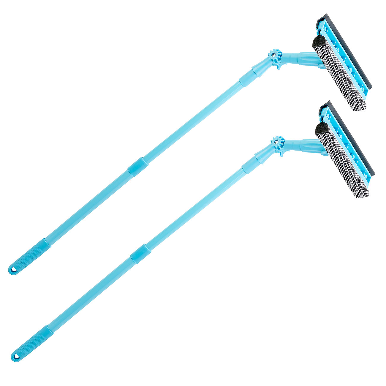 Sichler Fensterreiniger Teleskop: 2er-Set Fensterwischer m. Schwamm, Abzieher, Teleskopstab, 2 Gelenke (Teleskop Abzieher, Fensterreiniger mit)
