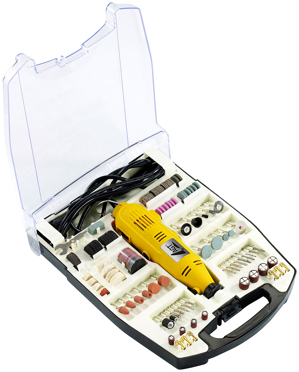 AGT mini trapano mini trapano elettrico: Strumento multifunzione, velocità variabile, valigetta, 233 pezzi (trapano per hobby trapano per hobby, mini)