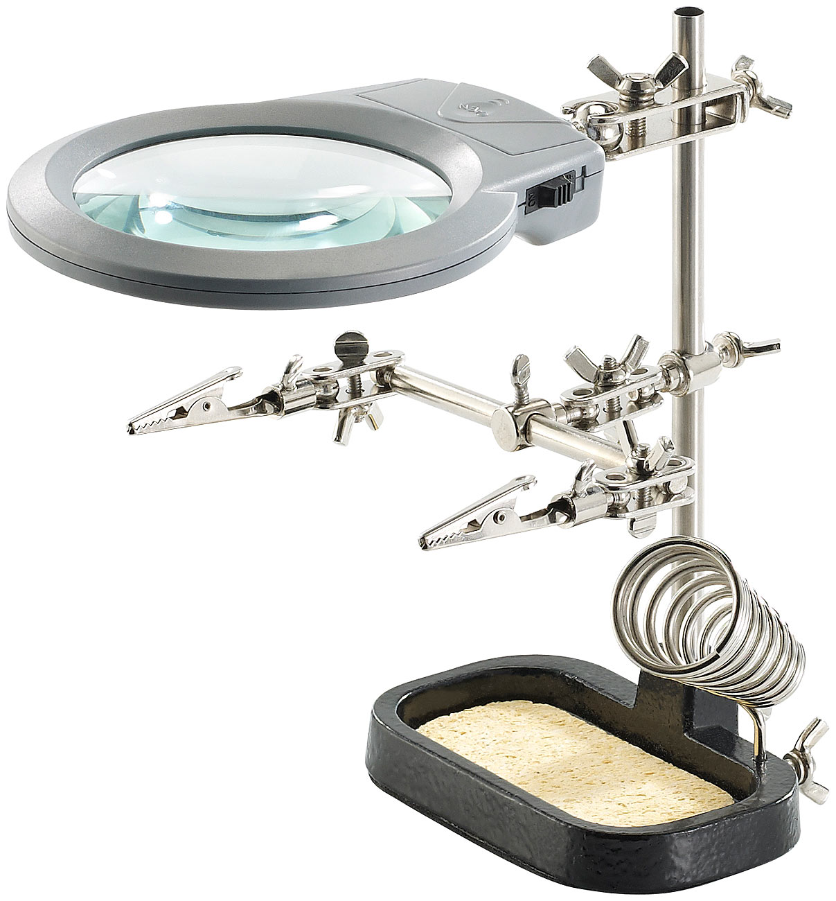 AGT aiuto per saldatura assistenza loth: Terza mano con morsetti di fissaggio, lente LED e supporto per saldatore (terza mano per saldatura terza)
