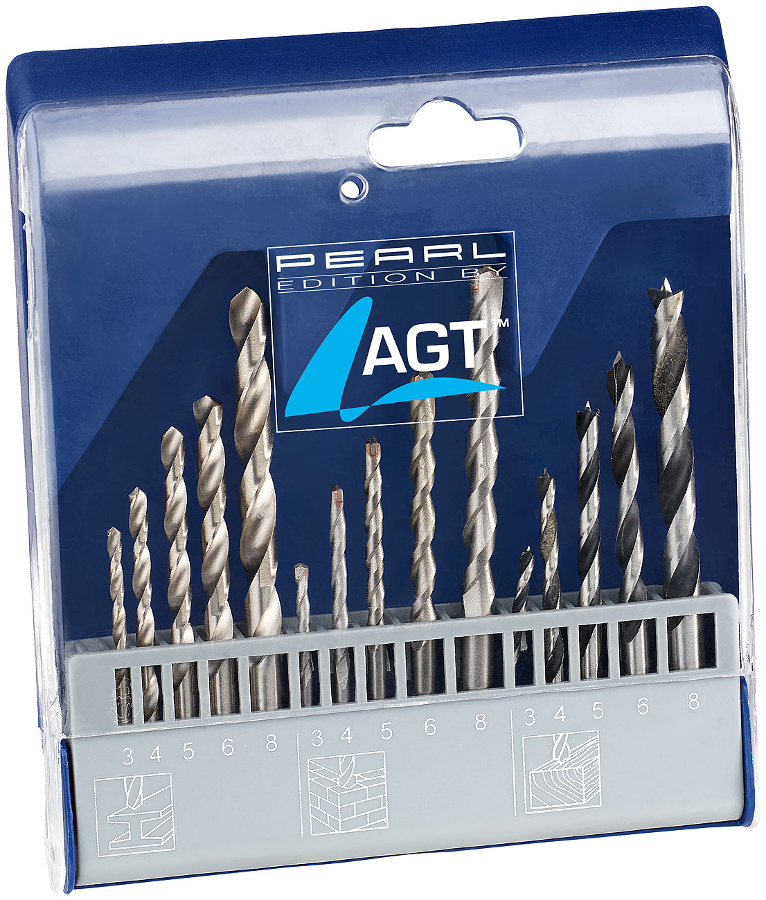 AGT set di punte set di punte da trapano: Set di punte 15 pezzi con punte in metallo HSS, punte per legno e pietra (trapano in metallo per)