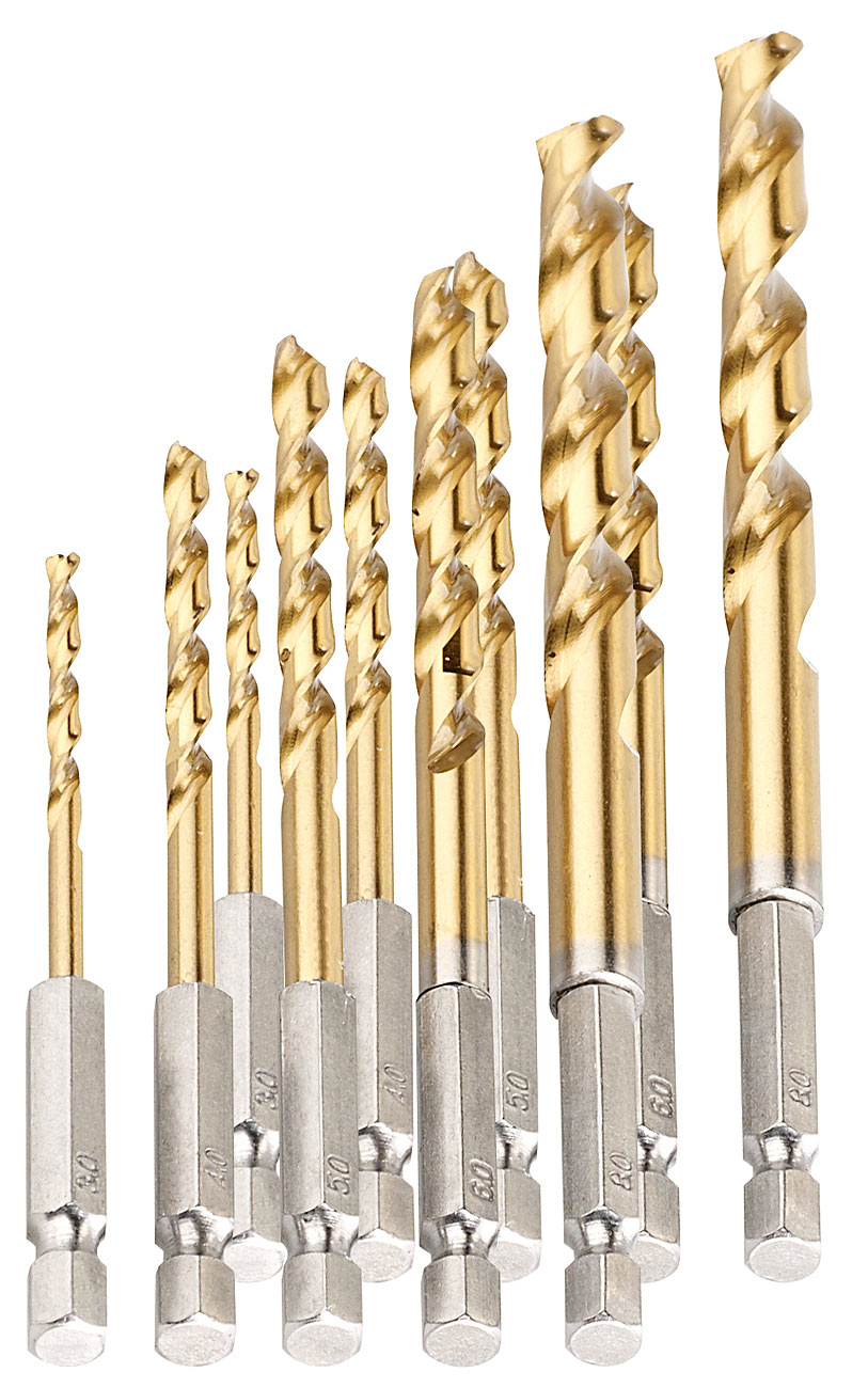 AGT boor voor bitopname: HSS boorset voor accuschroefmachines, titanium-gecoat, 3-8 mm, 10 stuks (boor voor bitopname, accuschroevendraaier met)
