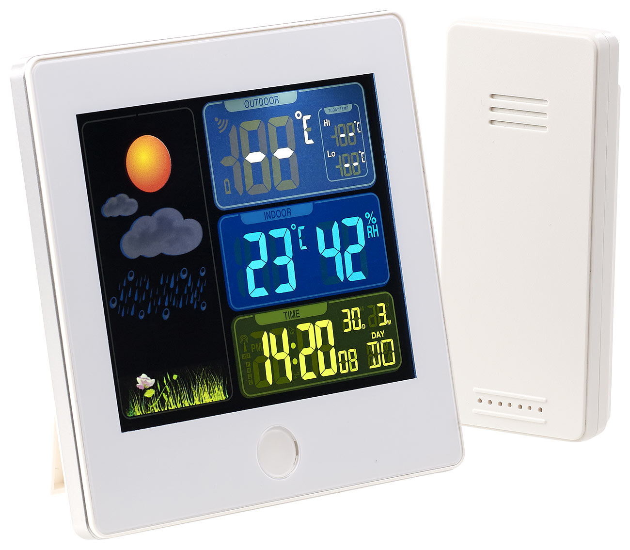 infactory stazione meteorologica con temperatura: Stazione meteorologica wireless con sensore esterno, display a colori, orologio radio, sveglia,