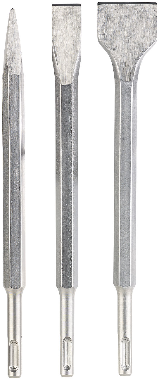 AGT Professional Meißelsatz: 3-teiliges Meißel-Set für SDS-Plus-System, Spitz-, Flach- & Spatmeißel (Werkzeug-Set bestehend aus Meißeln)