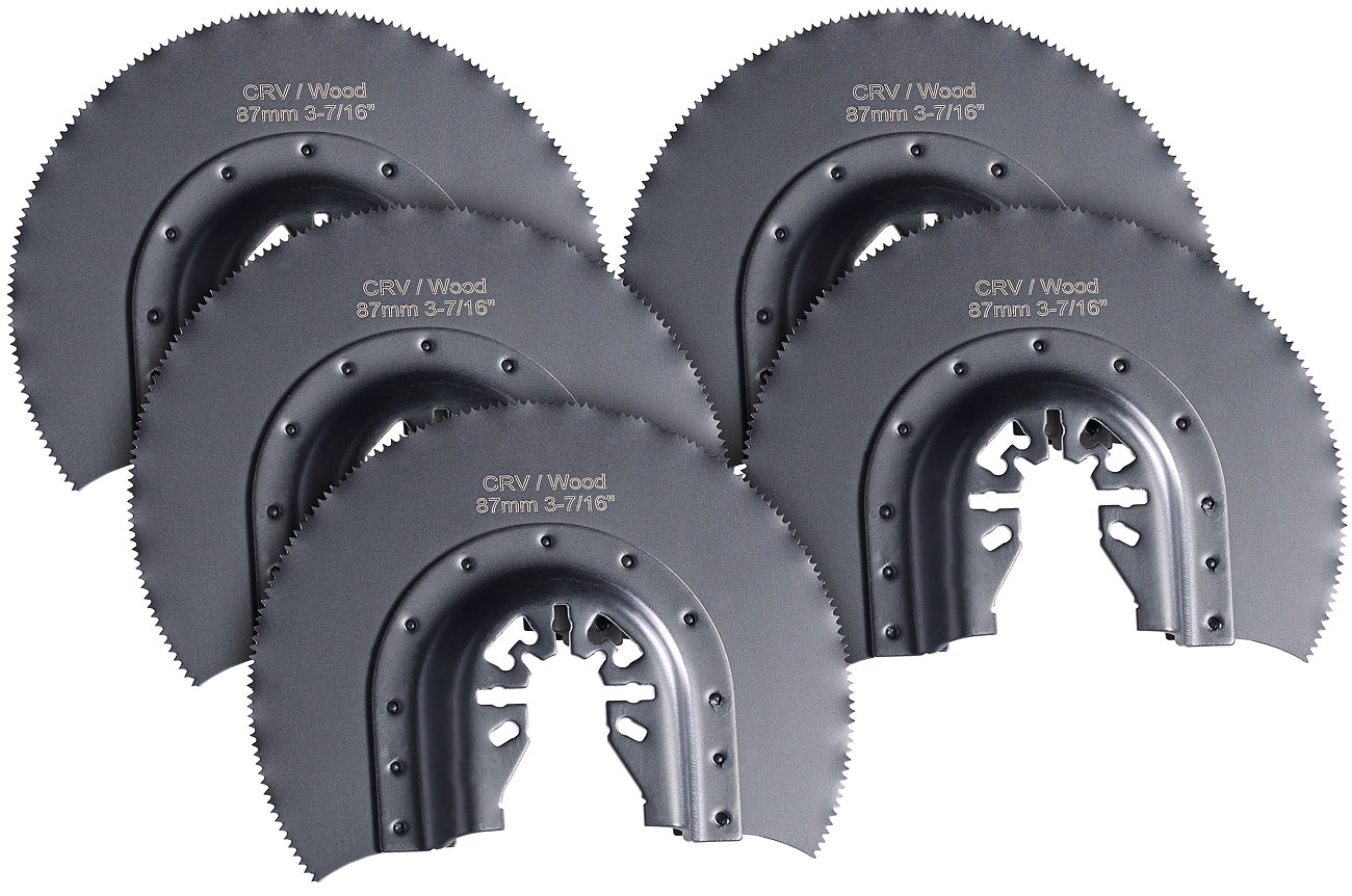AGT Professional multitool seghettini: Lama circolare inossidabile, 87mm, CRV, serraggio rapido, set da 5 (lama per seghe multifunzione)