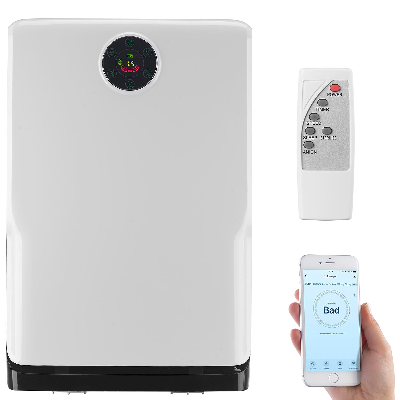 Sichler UV Luftfilter: 6-Stufen-Luftreiniger mit UV, Ionisator, WLAN & App, Alexa-kompatibel (Luftfilter mit UV Licht, Luftreiniger Filter)