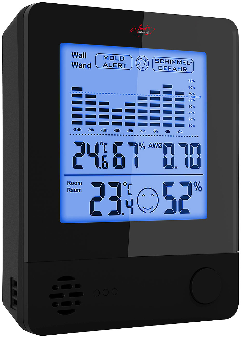 infactory Schimmelwarner: 2in1-Thermometer & Hygrometer, Raum- & Wand-Messung, Schimmel-Alarm (Schimmelwächter, Batteriebetriebene Thermometer)