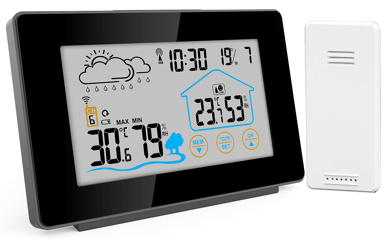 infactory station météo sans fil: Station météo sans fil avec capteur extérieur, fonction tactile de l'affichage, tendance météo (station météo sans)