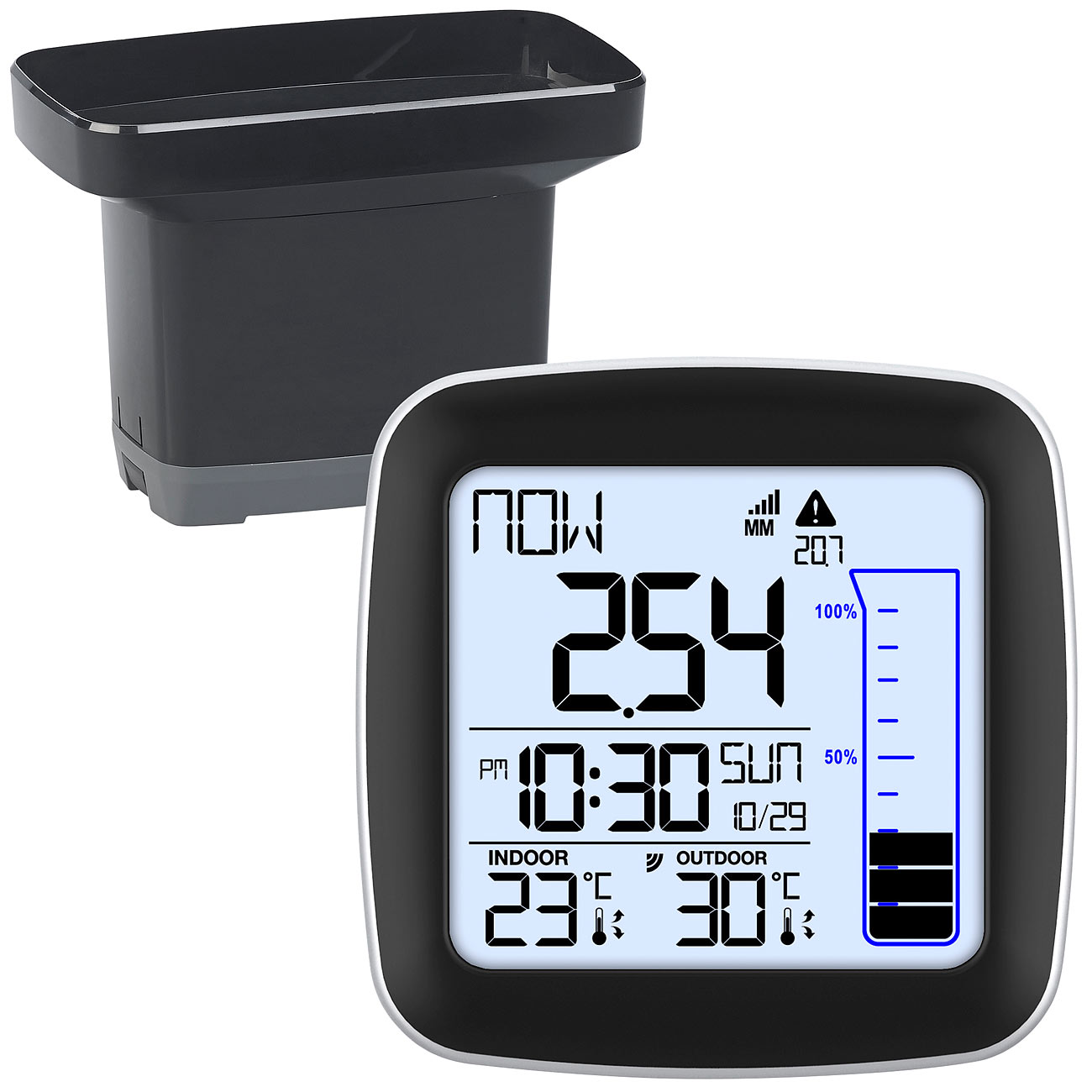 infactory neerslagmeter: Digitale draadloze weerstation met buitensensor, regenmeter & wekker (neerslagmeter, digitale regenmeter, draadloze)