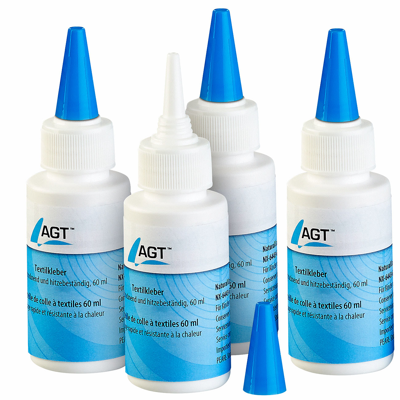 AGT colla per tessuti impermeabile: Set di 4 colle per tessuti, ad asciugatura rapida e resistente al calore, 4x 60 ml (colla tessile impermeabile)
