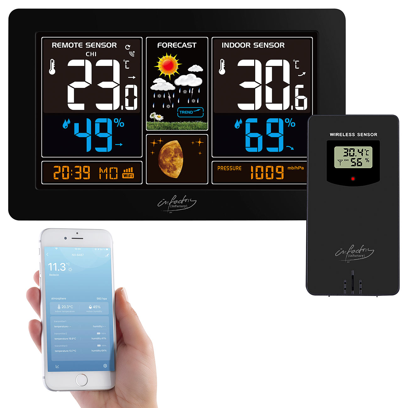 infactory Home Wetterstation: WLAN-Funk-Wetterstation mit Außensensor, Versandrückläufer (Smarthome Wetterstation, Wetterstationen mit)