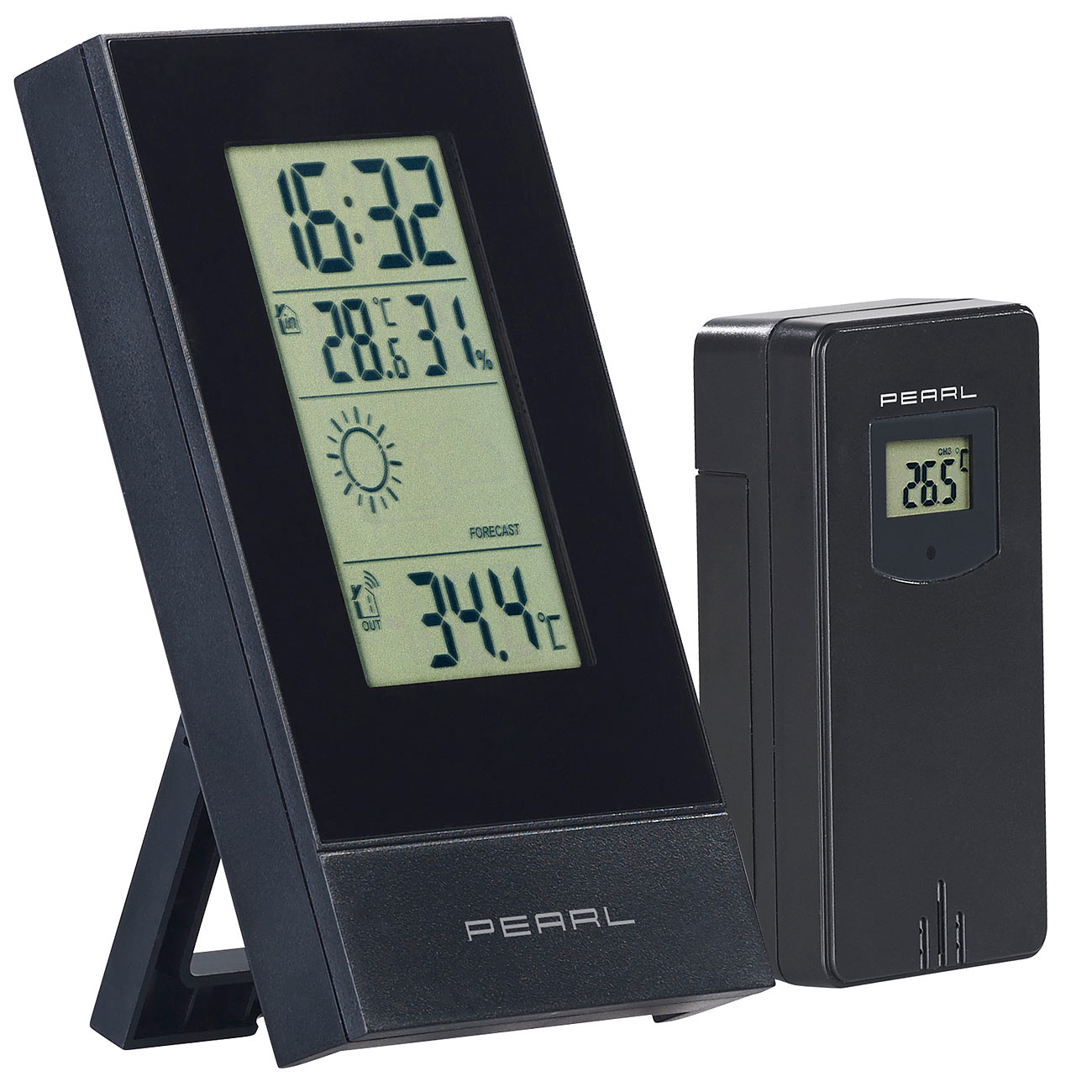 PEARL thermomètre sans fil: Station météo numérique avec capteur extérieur, prévisions, heure et réveil (thermomètre sans fil, thermomètre sans fil)