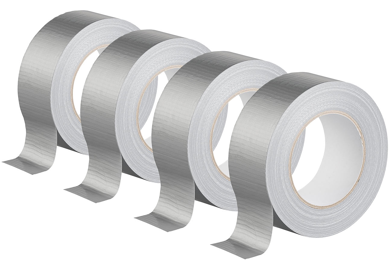 AGT nastro adesivo esercito: Set di 4 nastri adesivi in tessuto, resistenti, larghi 48 mm, spessi 0,17 mm, argento (nastro adesivo per palcoscenico)