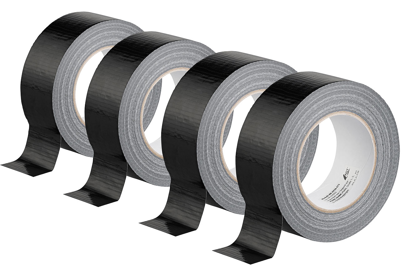 AGT Textil-Klebeband: 4er-Set Gewebe-Klebeband, reißfest, 48 mm breit, 0,23 mm dick, schwarz (Duct-Tape, Ultrastarkes Fixier-Reparaturband)