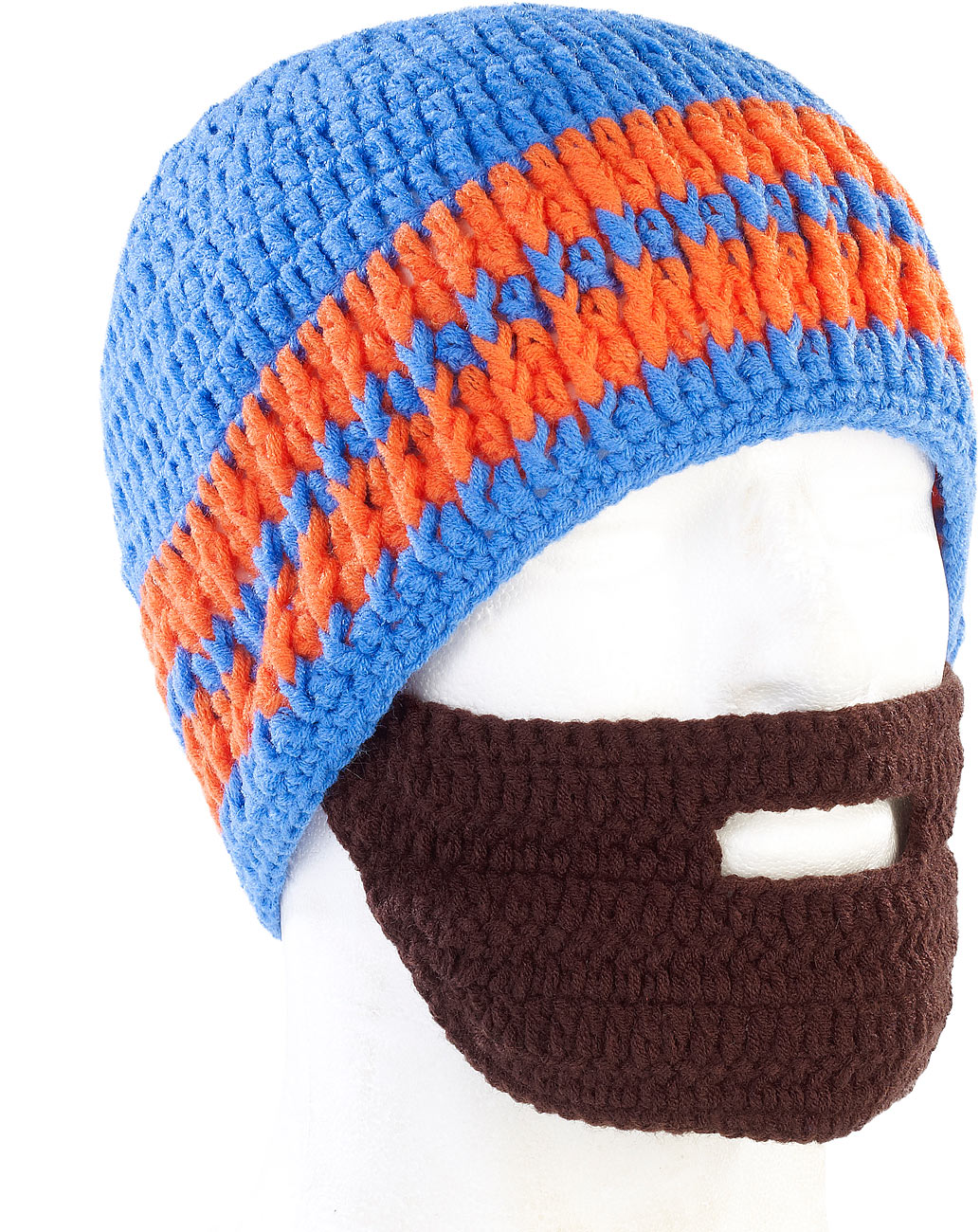 PEARL urban Strickmütze: Lustige Mütze mit Bart, blau-orange (Winter-Mütze für Herren, Wollbart-Mütze)