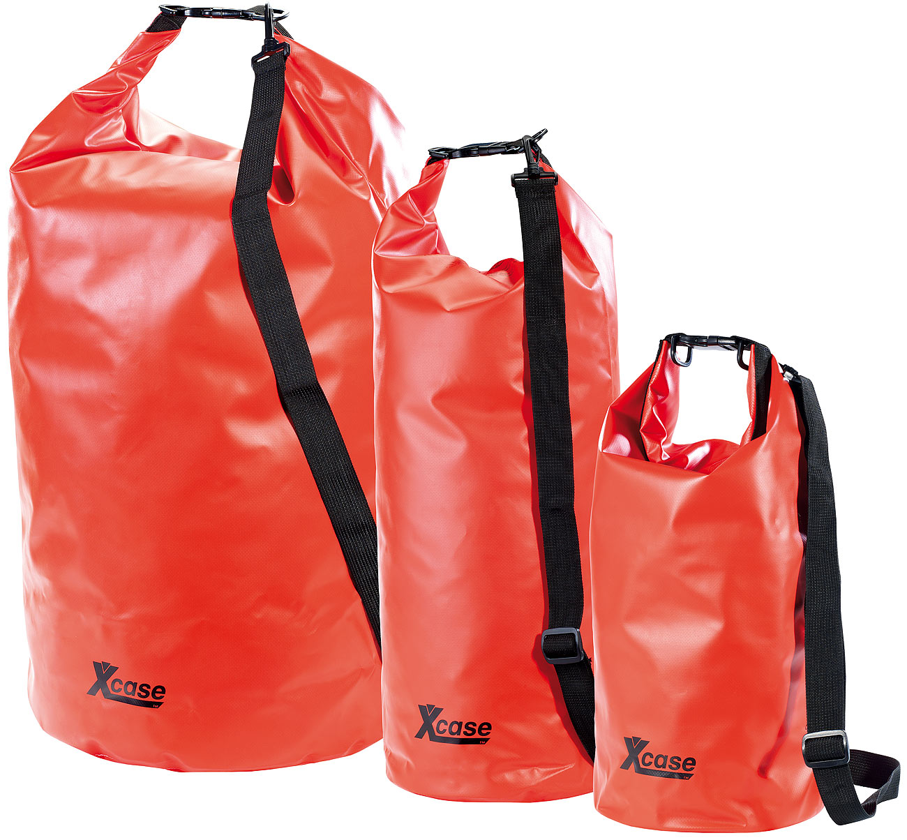 Xcase Outdoor Packsack: Urlauber-Set wasserdichte Packsäcke 16/25/70 Liter, rot (Rolltaschen, Wasserdichter Sack)