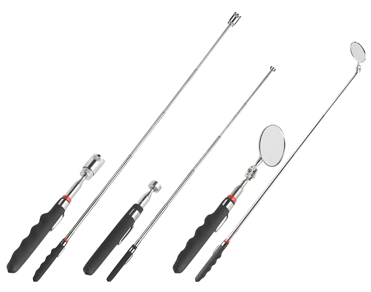 AGT Magnetstab: Teleskop-Werkzeug-Set mit Spiegel, Magnet-Heber & LED-Leuchte, 3-tlg. (Teleskopstabmagnet, Teleskop Magnetstab)