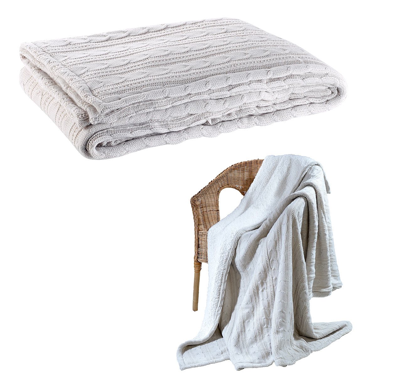 Wilson Gabor coperta: Coperta da giorno in design a treccia con lato in pelliccia sintetica, 180 x 150 cm (coperta di lusso, coperta in pile, coperte)