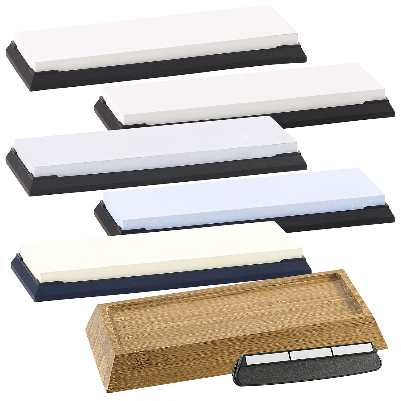 TokioKitchenWare set per affilare coltelli: Set di 5 pietre per affilare ad acqua, supporto antiscivolo, grana 1000 - 8000 (set di affilatura per)