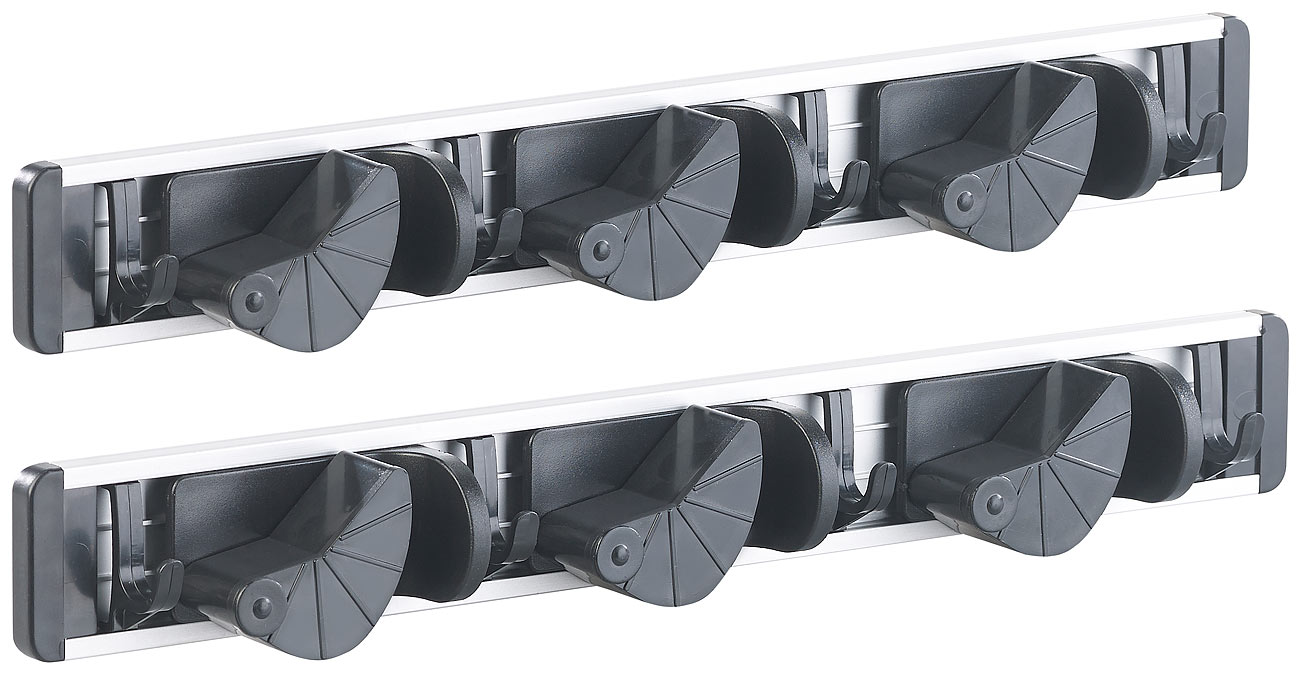 AGT Gerätehalter: 2er-Set Wandhalter-Leiste für Besen, Wischmopp, Gartengeräte & Co. (Besen Aufhängen, Gerätehalter Haken)