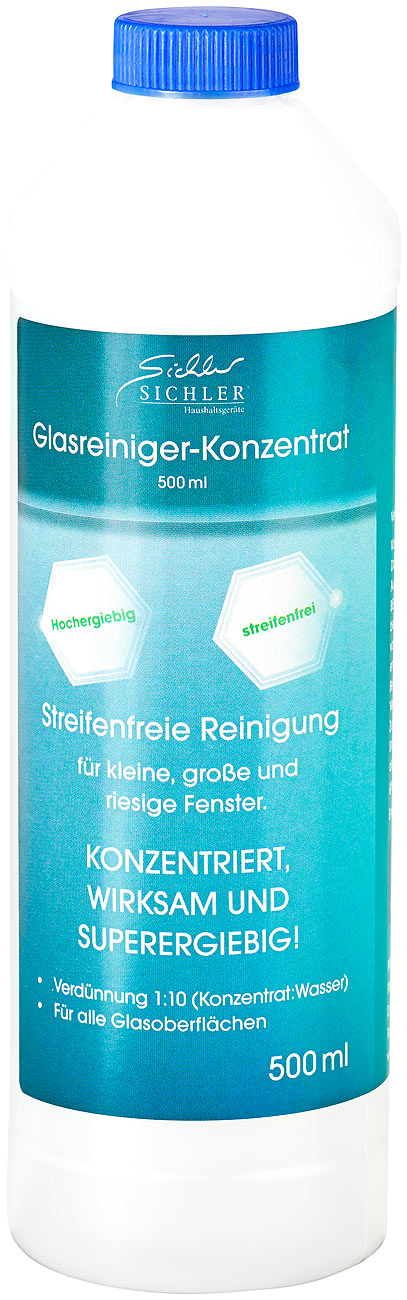 Sichler pulitore vetri: Concentrato per pulizia vetri, 500 ml, per fino a 5,5 litri di detergente (pulizia finestre, robot lavavetri pulitore vetri)