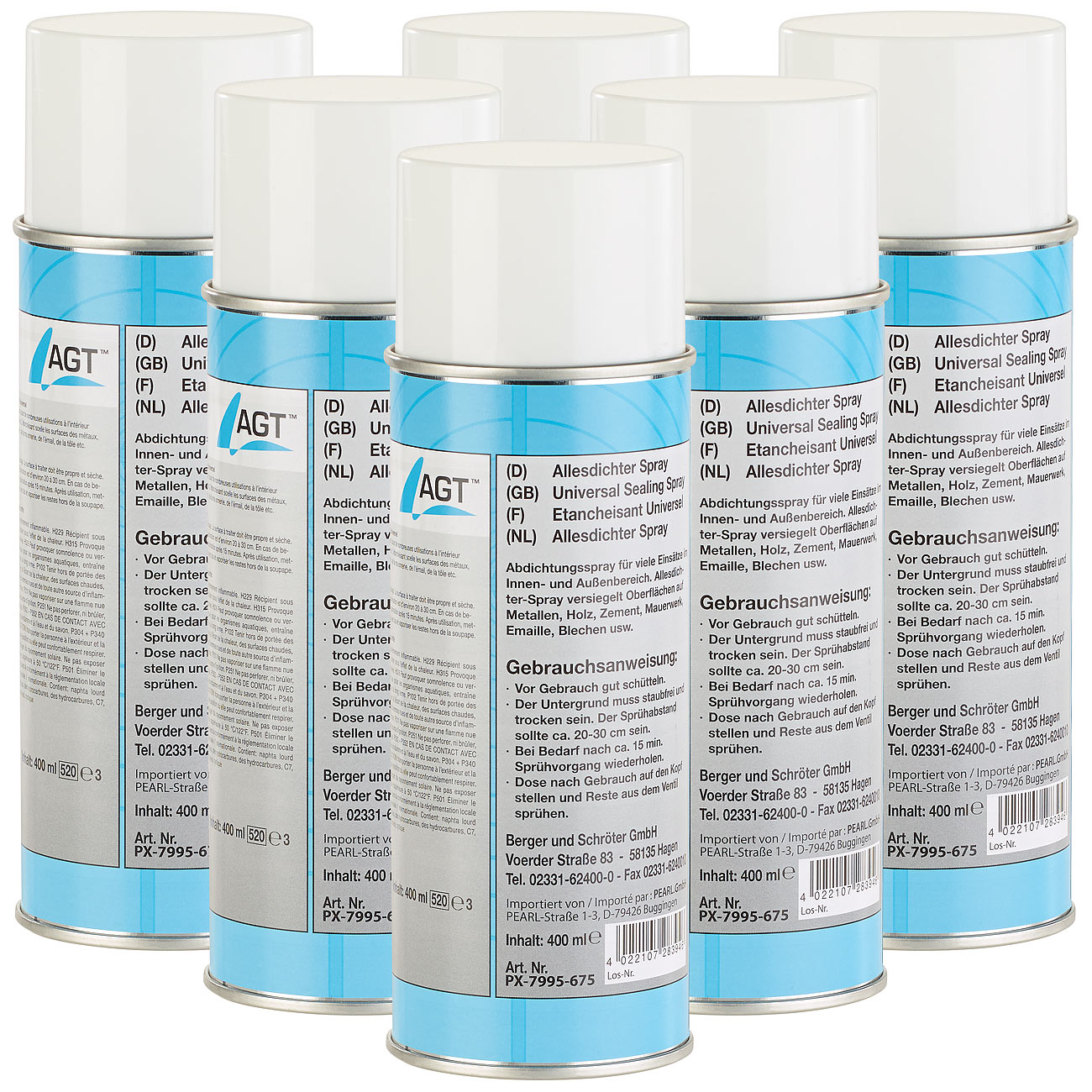 AGT Abdicht-Spray: Allesdichter-Spray, weiß, 6x 400 ml (Universal-dicht-Spray, Allesdichtsprays)