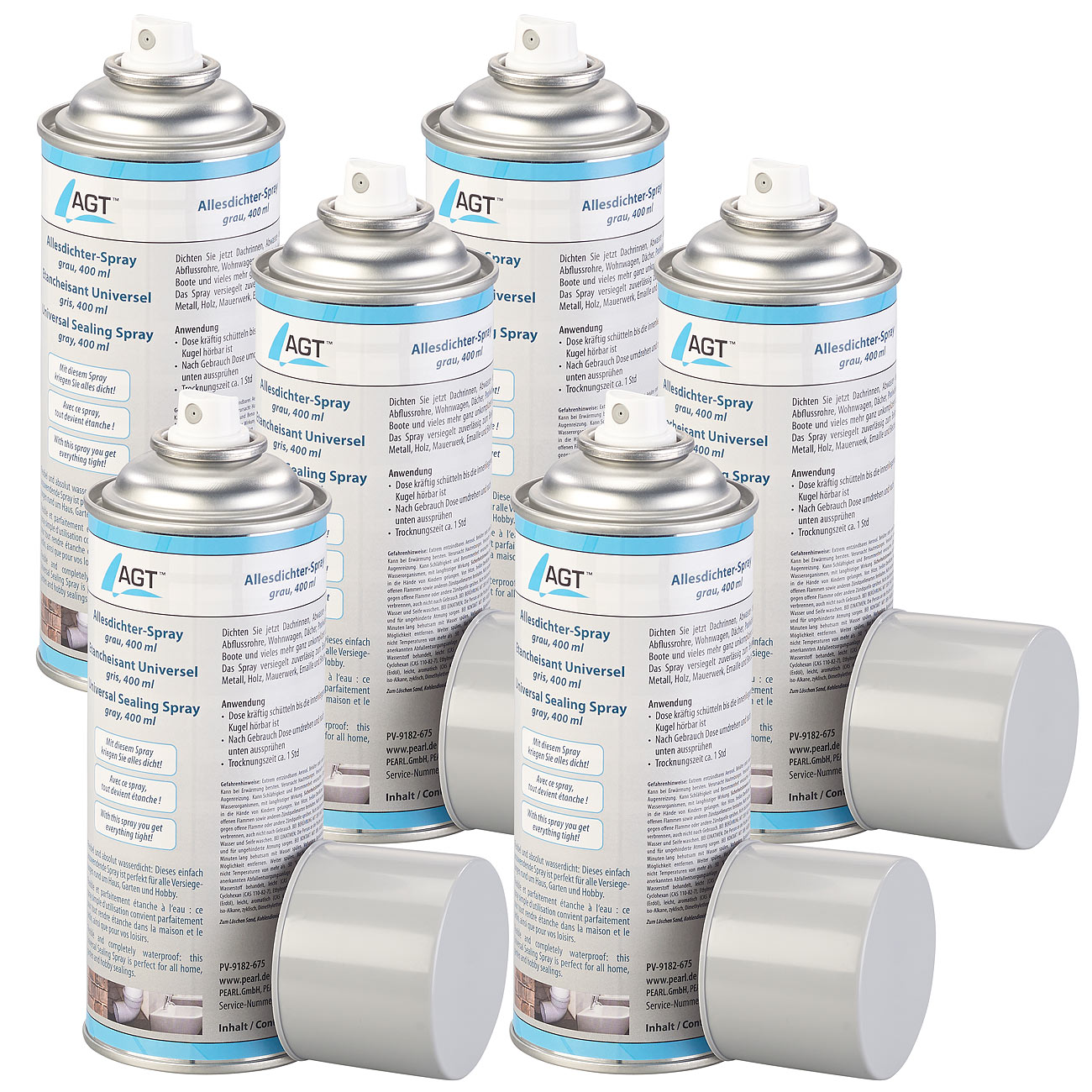 AGT spray allesdicht spray allesdicht: Set di 6 spray sigillanti con 6x 400 ml, grigio (spray impermeabile spray impermeabile, spray sigillante per)