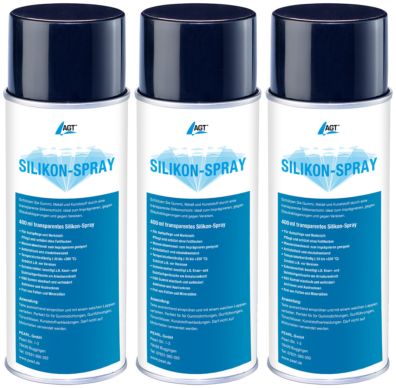 AGT Gummipflege: 3er-Set Silikonspray, je 400 ml (Siliconspray, Silikon-Spray für Computerspieler)