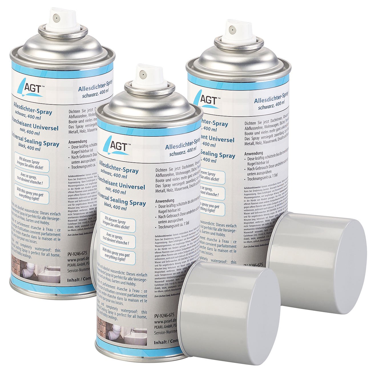 AGT spray étanche: Set de 3 sprays Allesdichter de 3x 400 ml, noir (spray d'étanchéité pour voiture, sprays d'étanchéité, spray d'étanchéité)