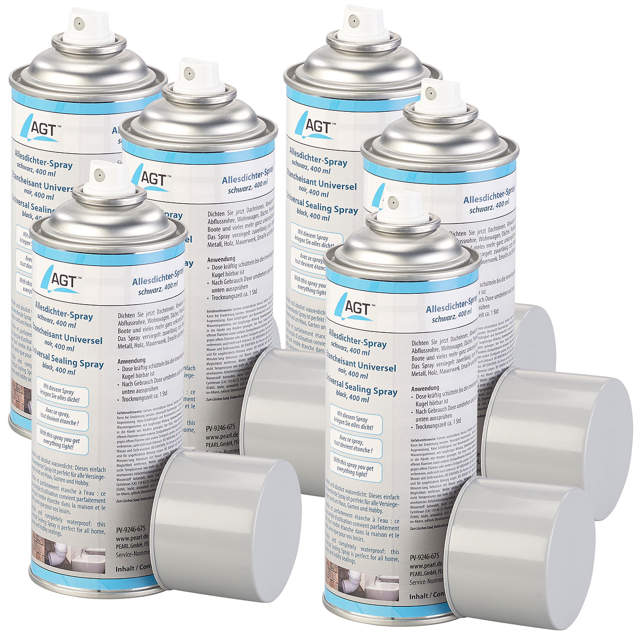 AGT spray d'étanchéité: Set de 6 sprays Allesdichter de 6x 400 ml, noir (spray d'étanchéité pour fenêtre, sprays d'étanchéité auto, sprays)