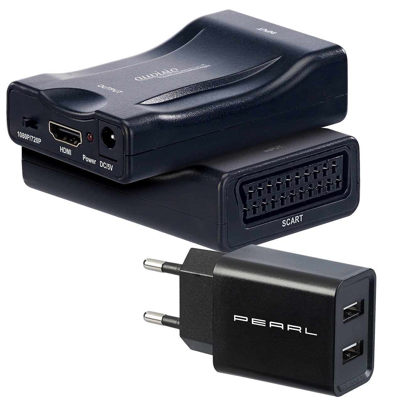 auvisio scart hdmi omvormer: SCART-naar-HDMI-adapter / converter 720p/1080p met 2-poort-USB-voeding (scart hdmi omvormer, videorecorder scart naar)