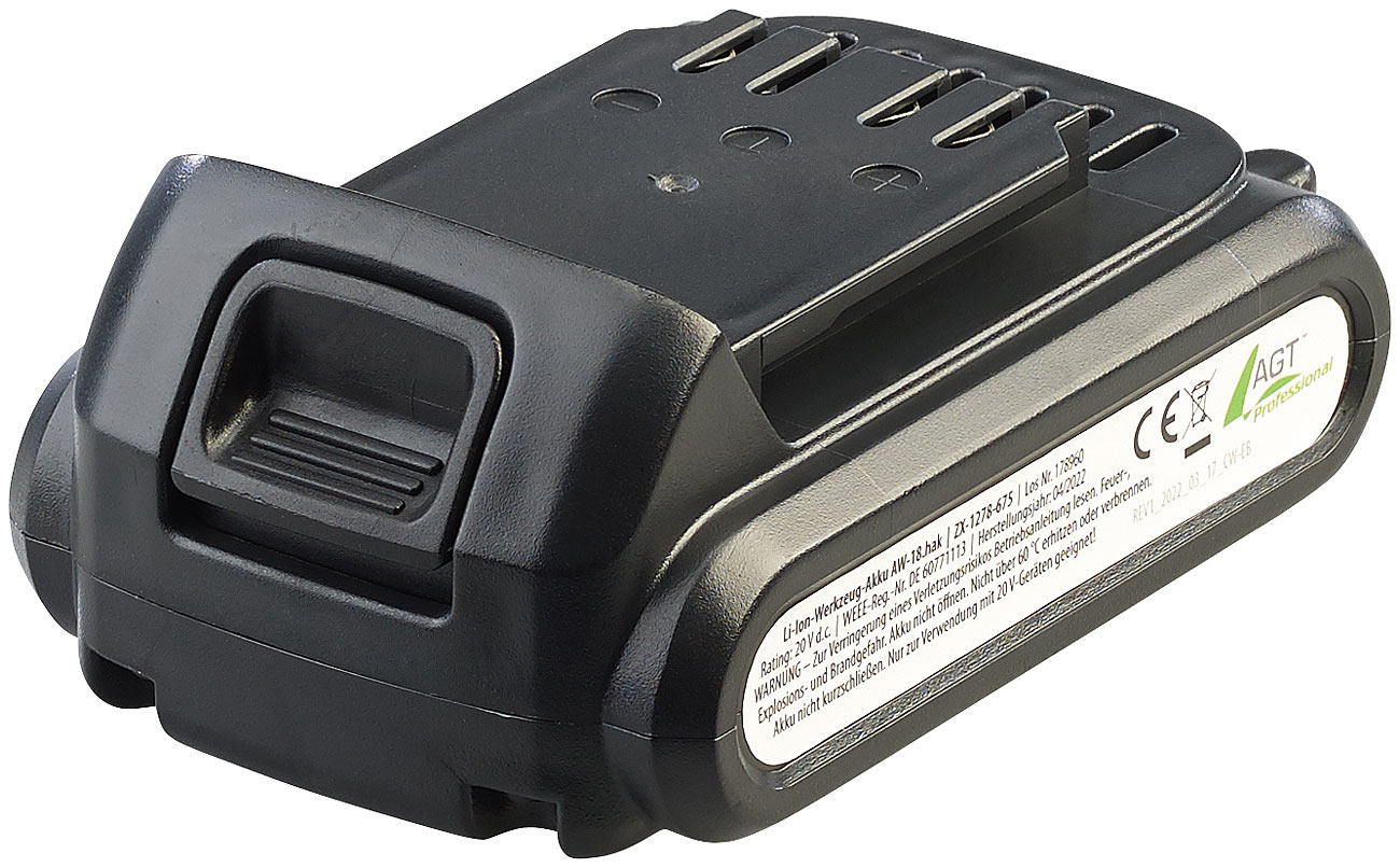 AGT Professional batteria ricaricabile: Batteria per utensili Li-Ion AW-18.hak, 2.000 mAh / 20 Volt (accessori per utensili a batteria, batteria)
