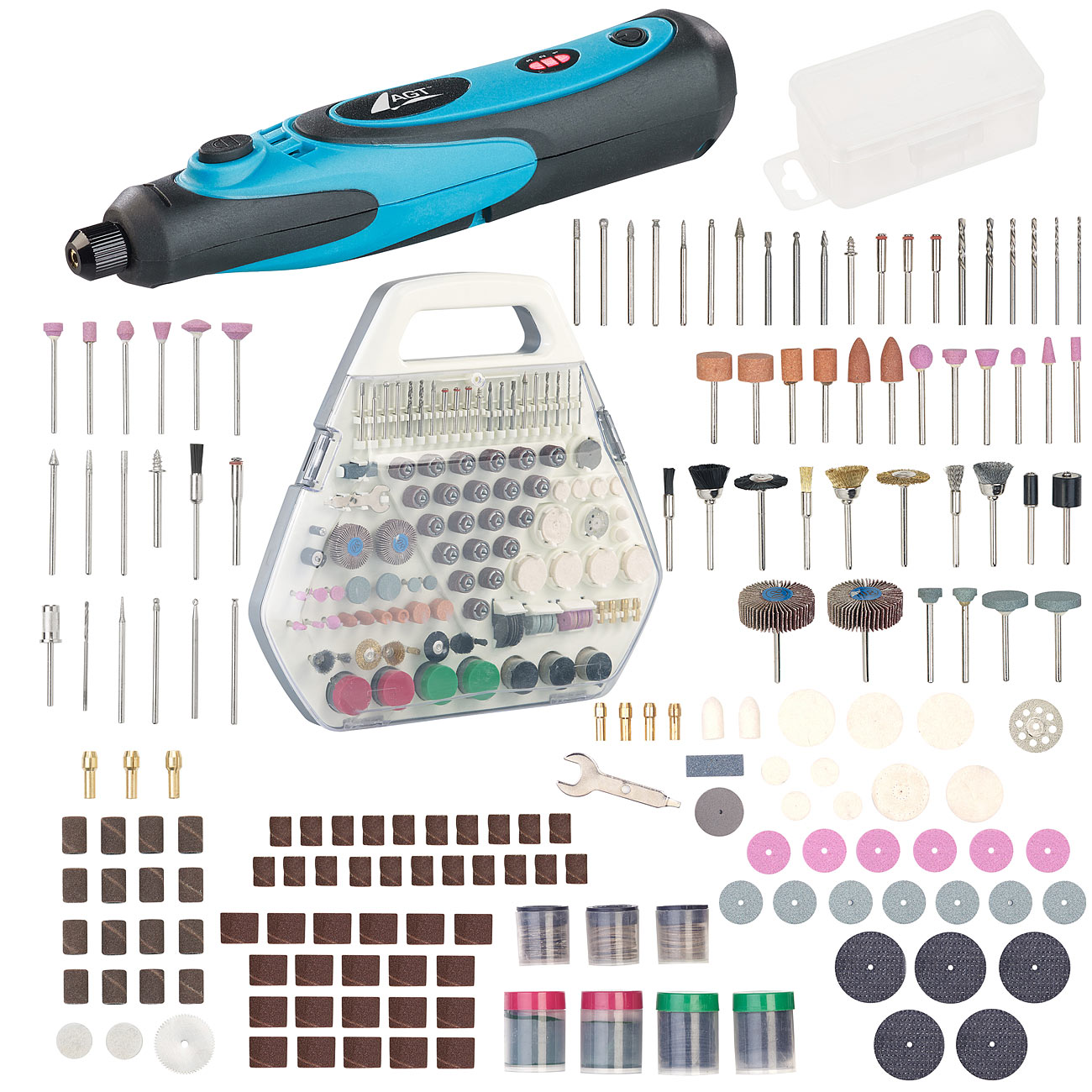 AGT multitool multitool multitool multitool: Strumento multifunzionale a batteria con valigetta e set di accessori da 340 pezzi (levigatrice di)