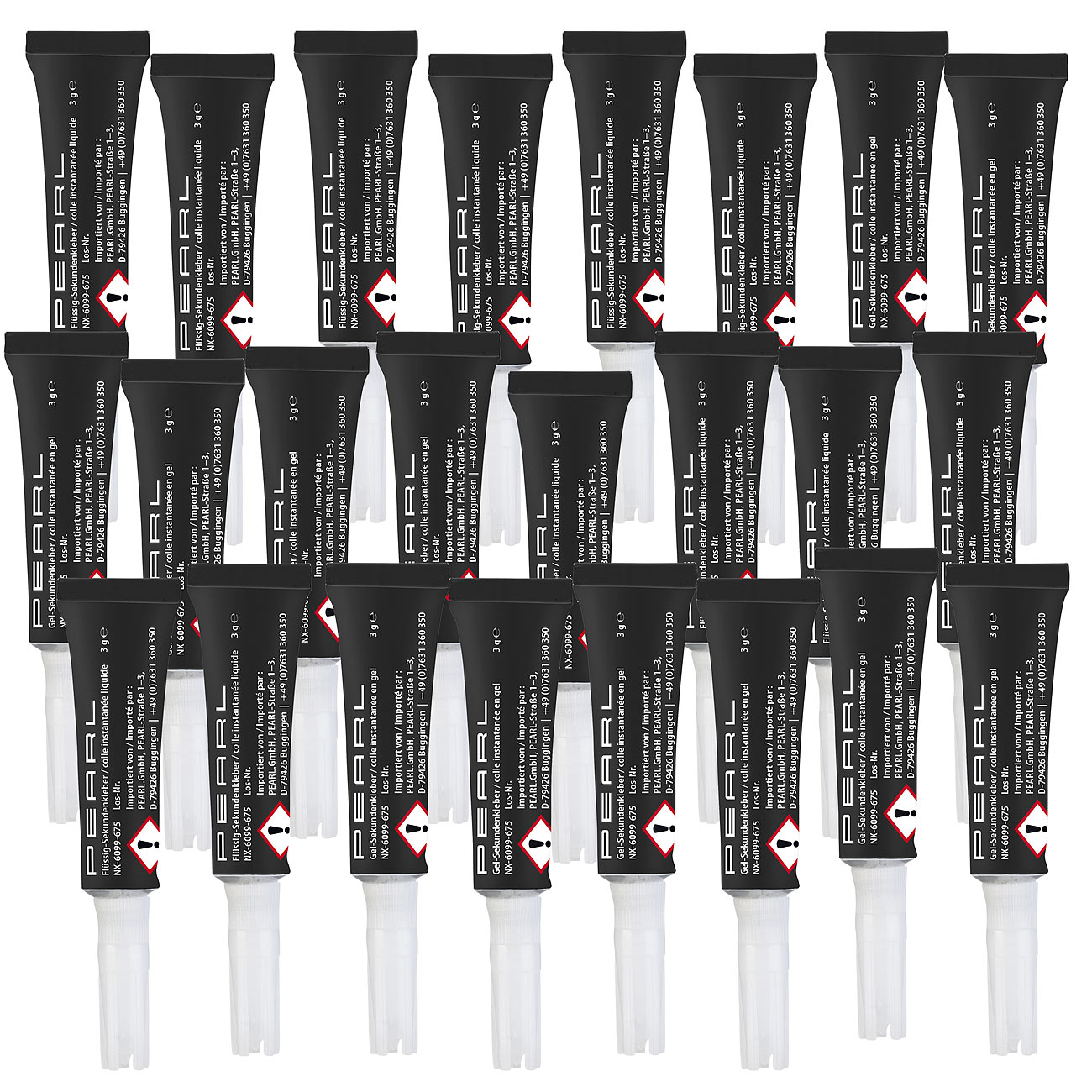 PEARL colla super resistente supercolla: Set da 24 mini colla istantanea con 12 colle gel e 12 colle liquide, ciascuna da 3g (colla cianoacrilica per)