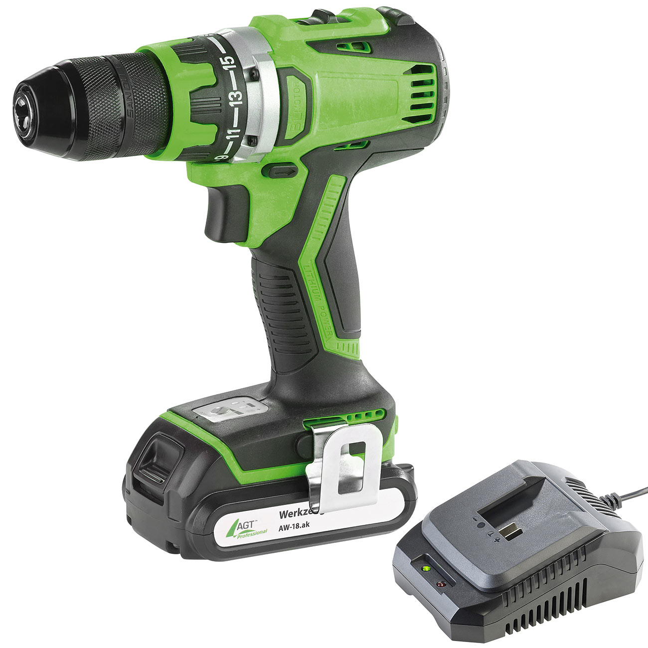 AGT Professional Akkubohrmaschine: Akku-Bohrschrauber AW-18.bs mit bürstenlosem Motor, Ladegerät & Akku (Akku Bohrer, Akkuschrauber)