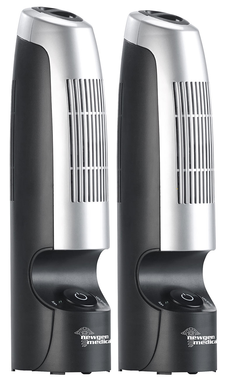 newgen medicals Ionen Luftreiniger: 2er-Set Luftreiniger mit Ionisator und Gebläse, 2 Stufen, 3,2 Watt (Luftreiniger Ionisator Ozon, Hocheffektive)