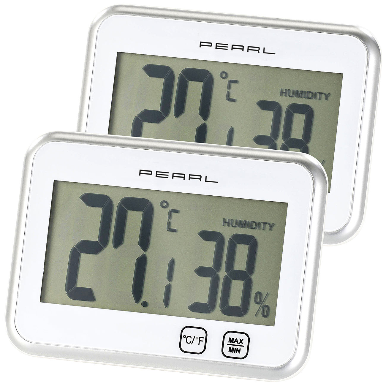 PEARL Kfz Thermometer: Digitales Thermometer & Hygrometer mit Minimum / Maximum, 2er-Set (Thermometer mit Luftfeuchtigkeit)