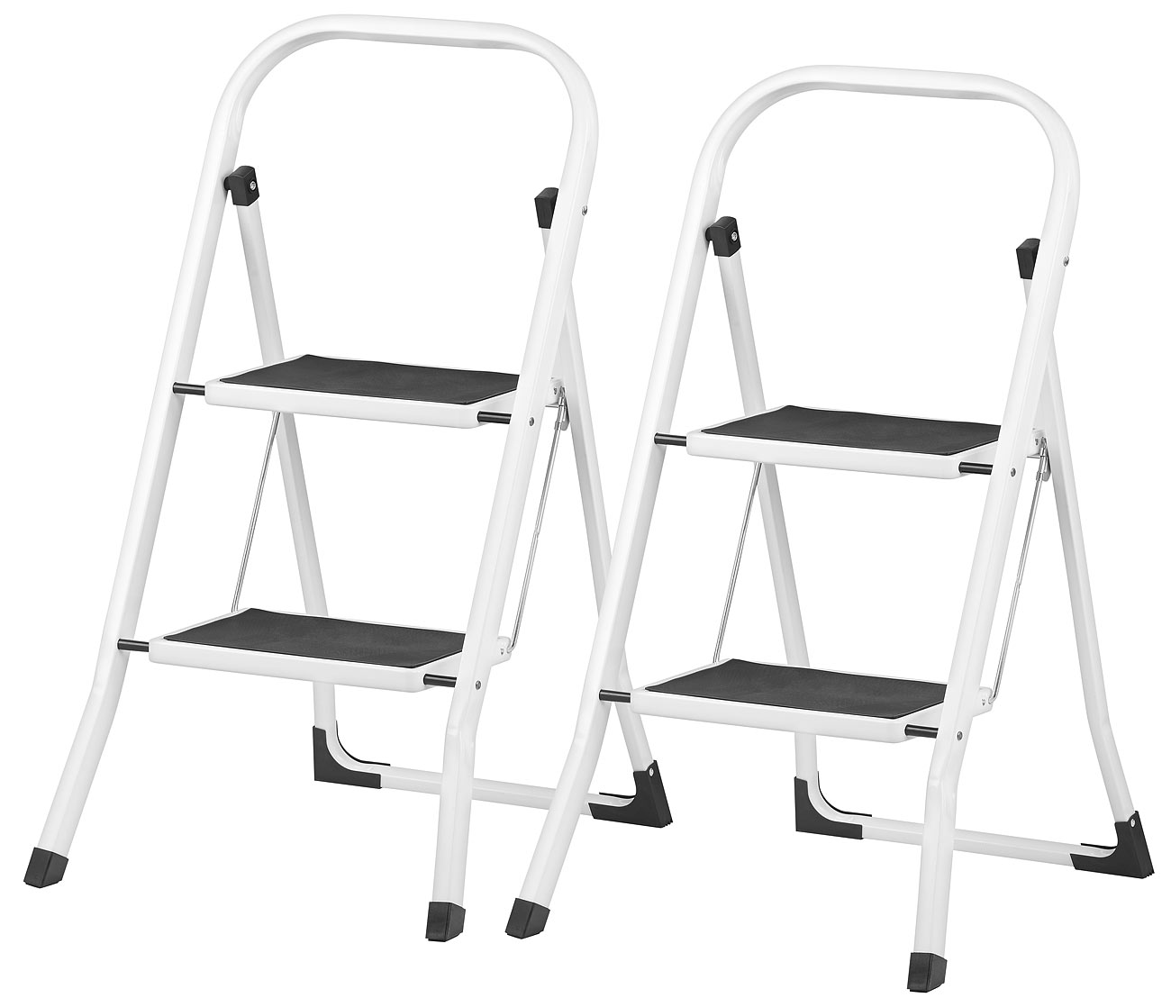 AGT Trittleiter klappbar: 2er-Set ultrakompakte Stahl-Trittleitern mit 2 Stufen und Handlauf (Trittleiter zum zusammenklappen, Klapptrittleiter)