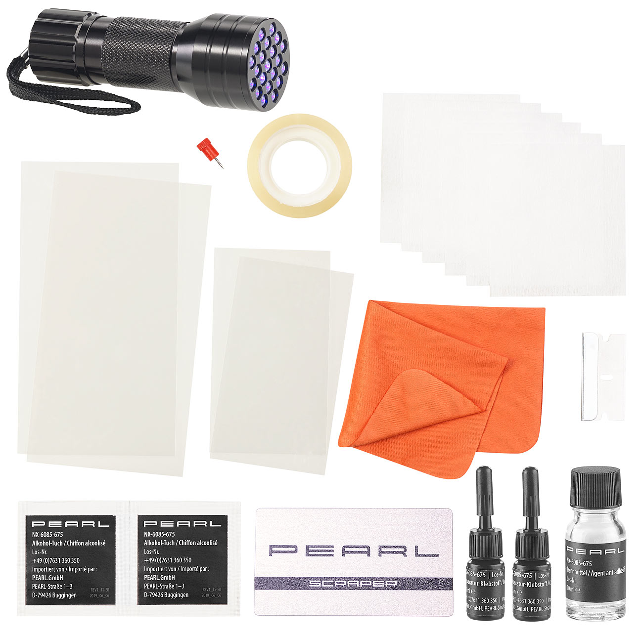 PEARL gel per riparazione vetro: Set di riparazione display e lampada UV per smartphone, tablet e simili. (gel per riparazione display smartphone)