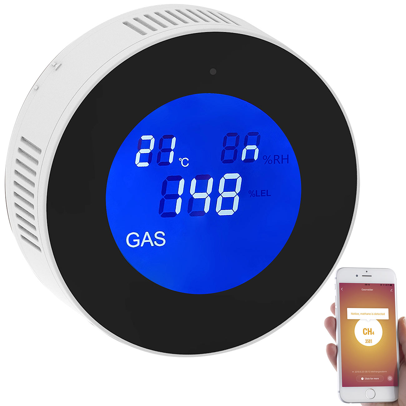 VisorTech sensore di gas: Rilevatore di gas multi Wi-Fi per gas domestici, con app e avviso vocale (rilevatore gas multiplo, rilevatore gas con)