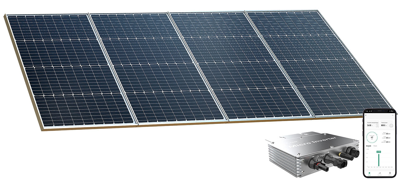 revolt panel solar para balcón: Conjunto solar: microinversor Wi-Fi de 350 W y 4 paneles solares de 100 W, plata (panel solar para balcón, kits de)