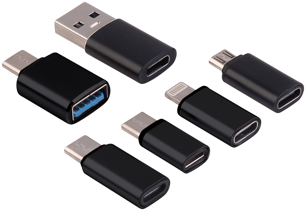Callstel coupleur USB: Set d'adaptateurs USB 6 pièces, OTG-USB, Lightning, 60 Watt PD (adaptateur USB pour transfert de données, adaptateur USB-C)