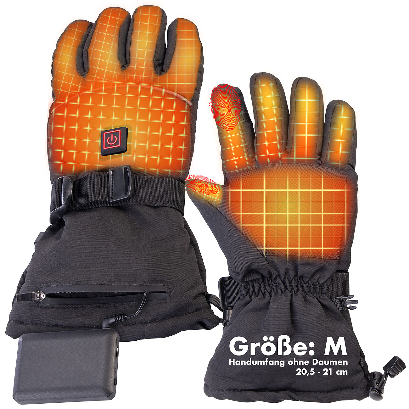 PEARL urban gants chauffants: Gants chauffants avec batteries, rechargeables, 3 niveaux de chaleur, taille M (gants chauffants, gant d'hiver, gants)